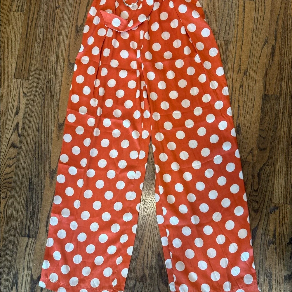Zara Orange and White Polka Dot Wide-Leg Pants size XS - Picture 4 of 6